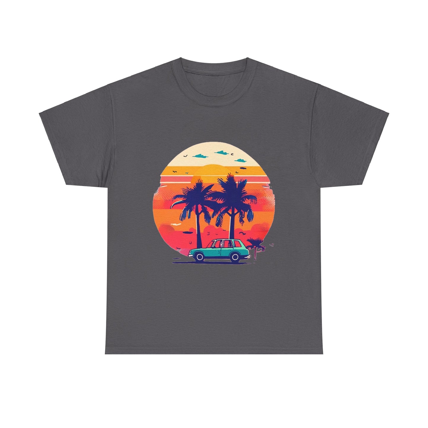 Retro Palm Tree Car Sunset Tee