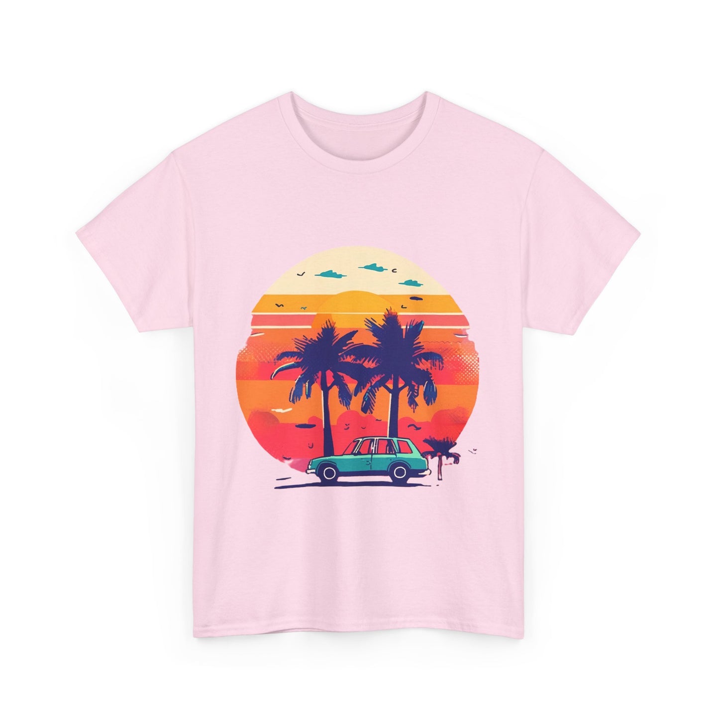 Retro Palm Tree Car Sunset Tee