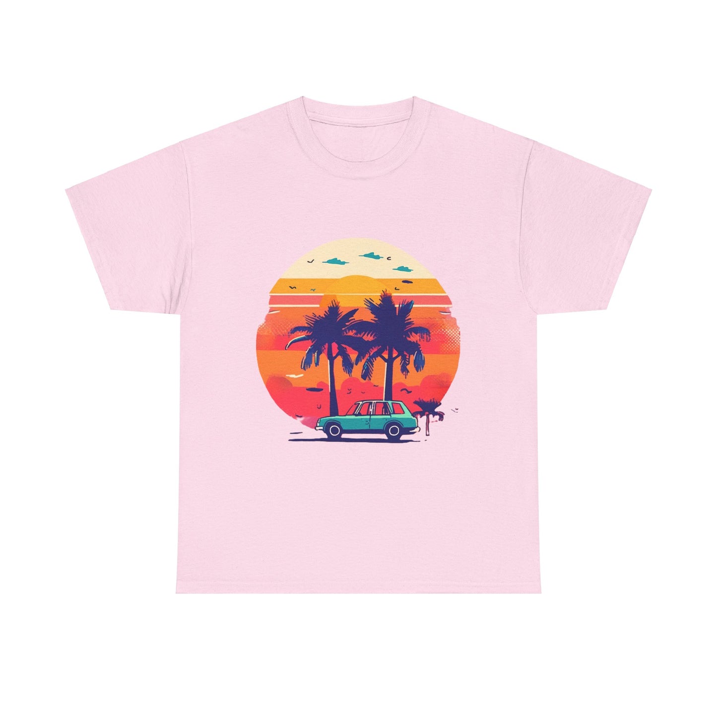 Retro Palm Tree Car Sunset Tee