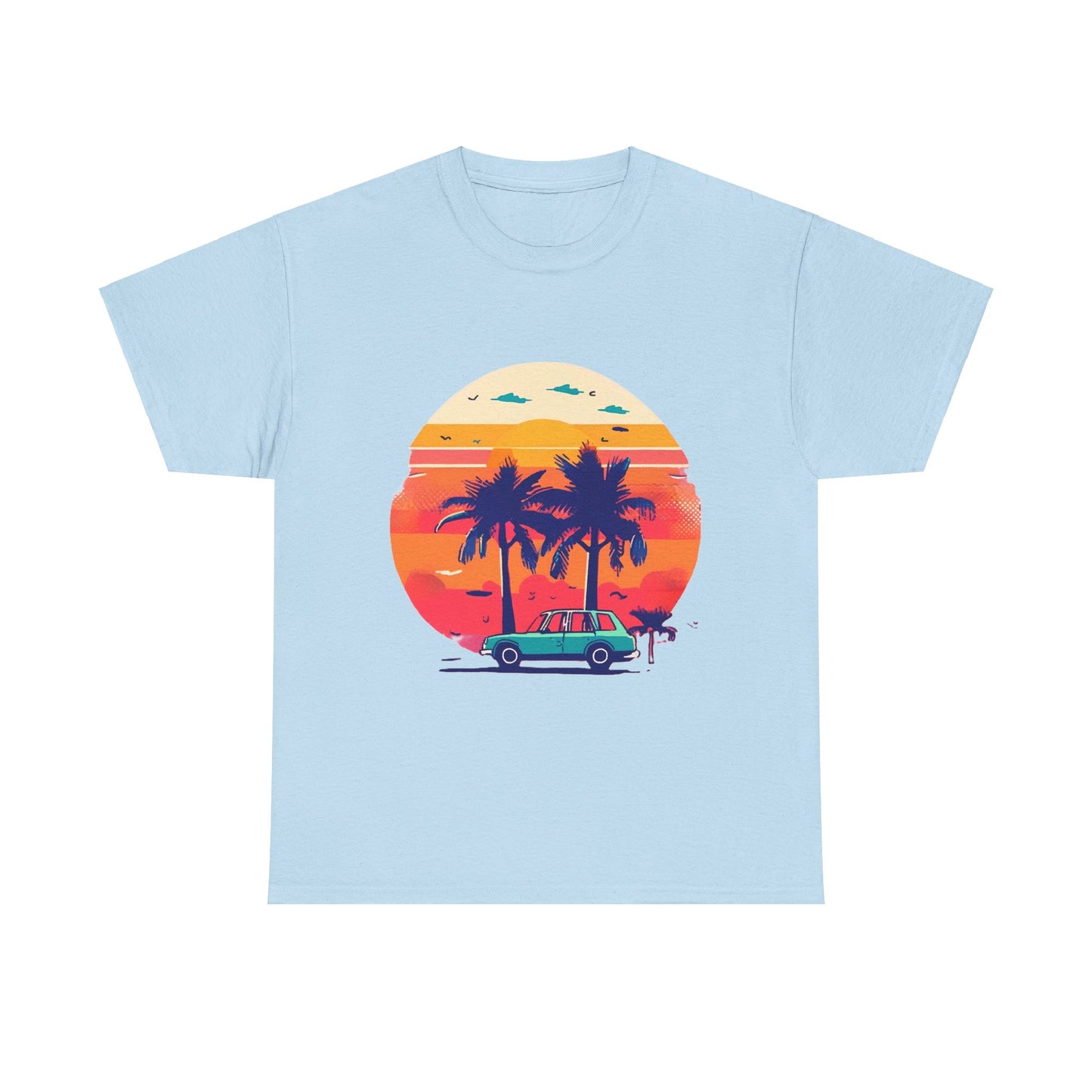 Retro Palm Tree Car Sunset Tee