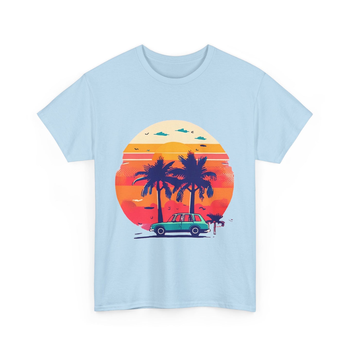 Retro Palm Tree Car Sunset Tee