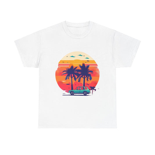 Retro Palm Tree Car Sunset Tee